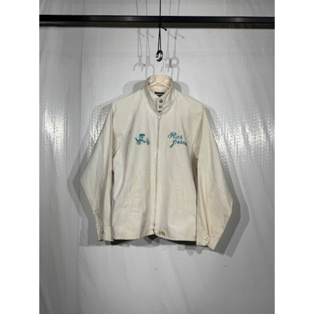 VTG 80s Angeltown Carriage Hills Golf Jacket Mens Large Rich Johnson Off-White